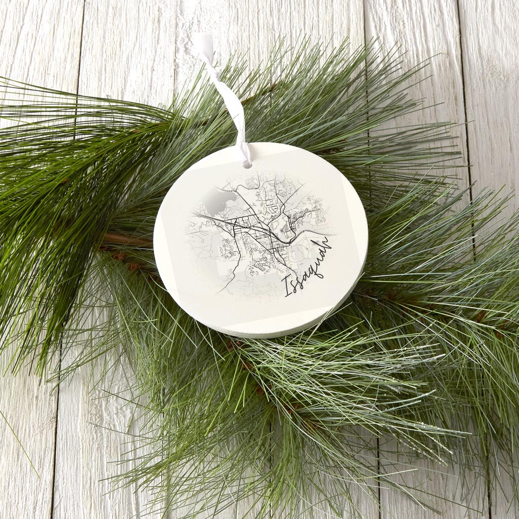 Minimalistic B&W Washington Issaquah Circle Map | Wood Ornament | Eaches | Min 6