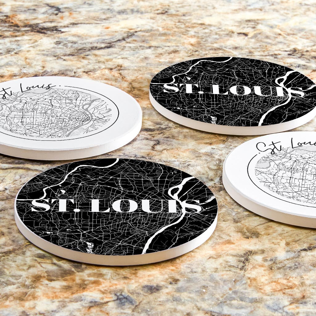 Minimalist B&W Missouri St Louis Maps | Absorbent Coasters | Set of 4 | Min 2