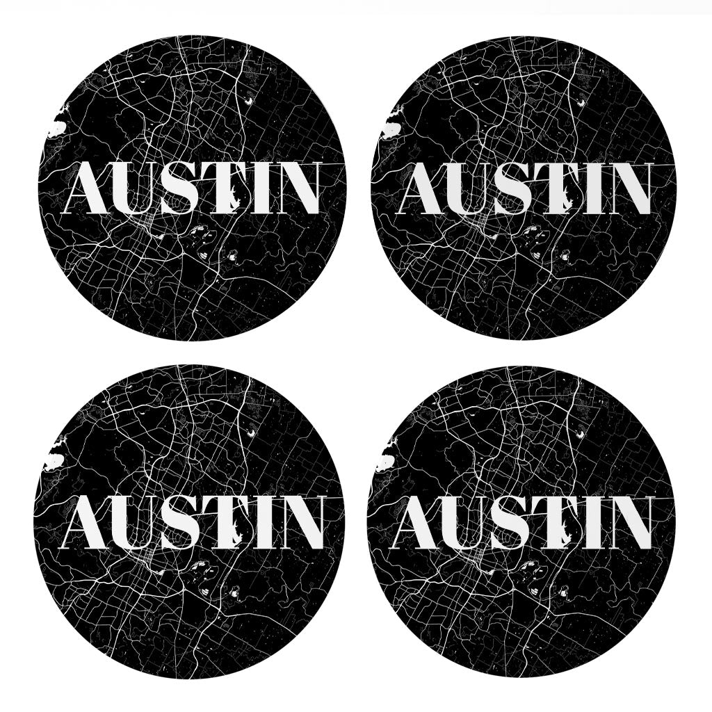 Minimalistic B&W Texas Austin Map| Absorbent Coasters | Set of 4 | Min 2