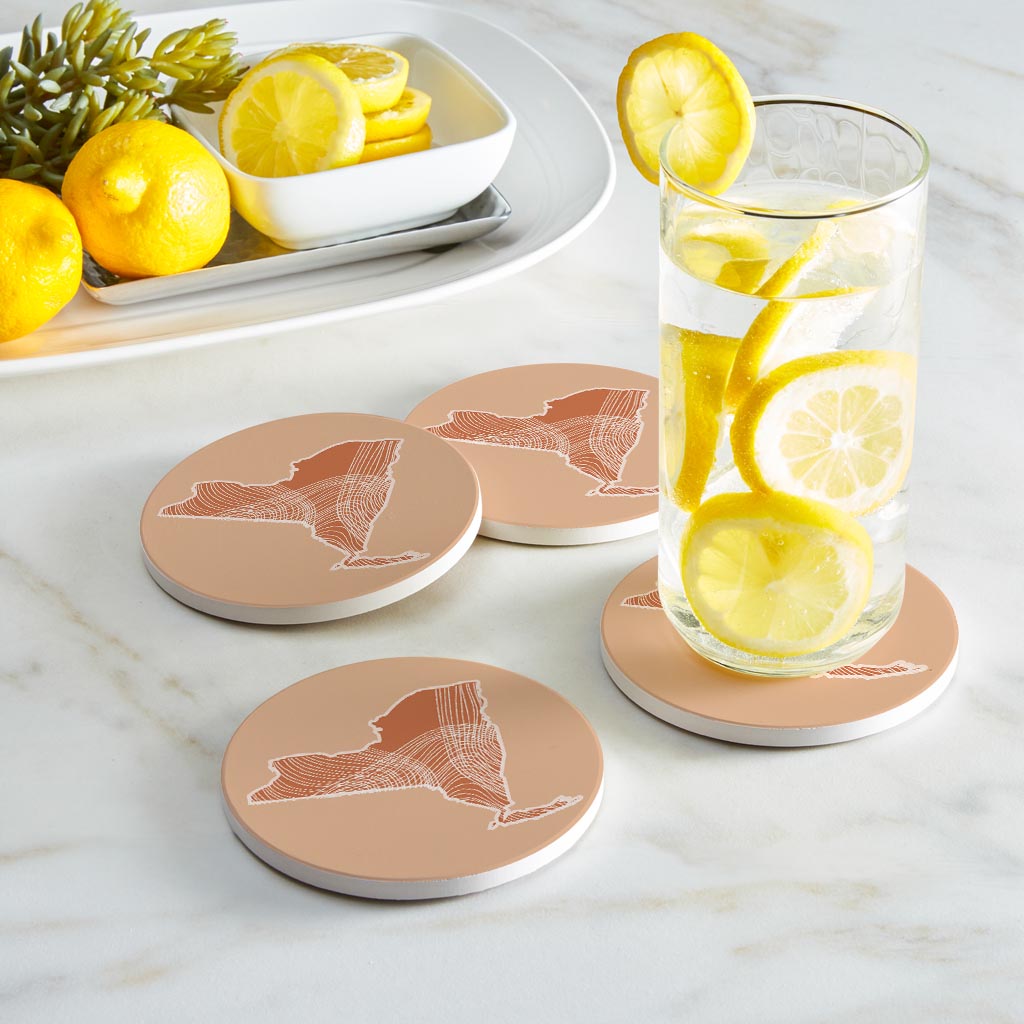 Modern Minimalist New York State Fluid Lines Light | Absorbent Coasters | Set of 4 | Min 2