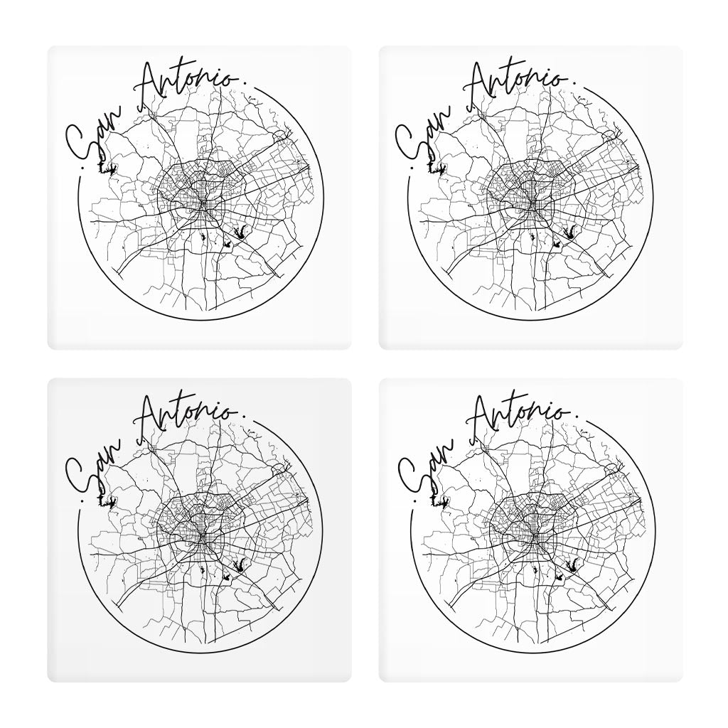 Modern San Antonio Round Map | Absorbent Coasters | Set of 4 | Min 2