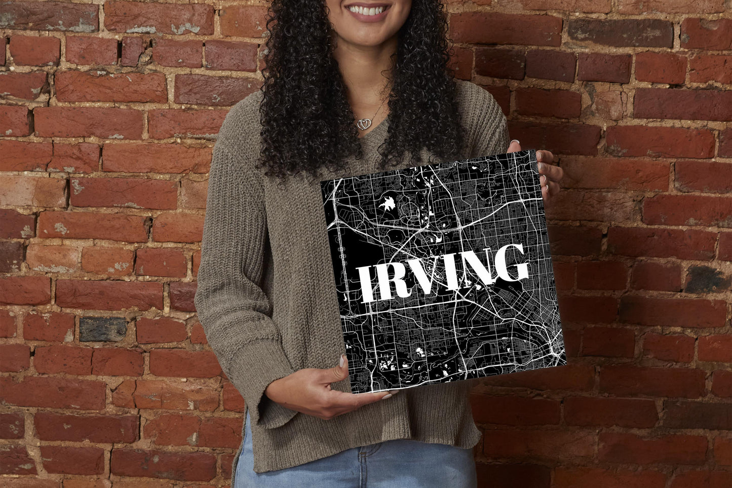 Minimalistic B&W Texas Irving Map | Wood Sign | Eaches | Min 2