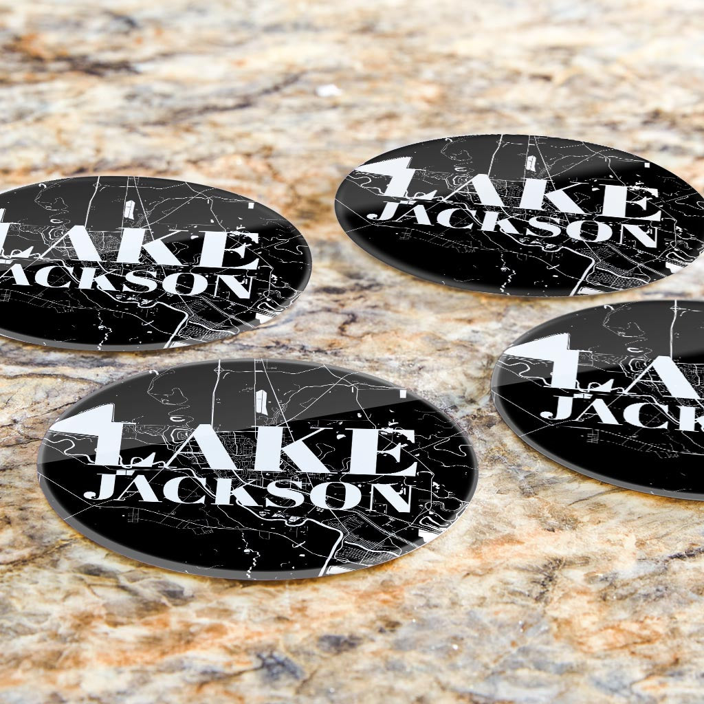 Minimalistic B&W Texas Lake Jackson Map | Hi-Def Glass Coasters | Set of 4 | Min 2