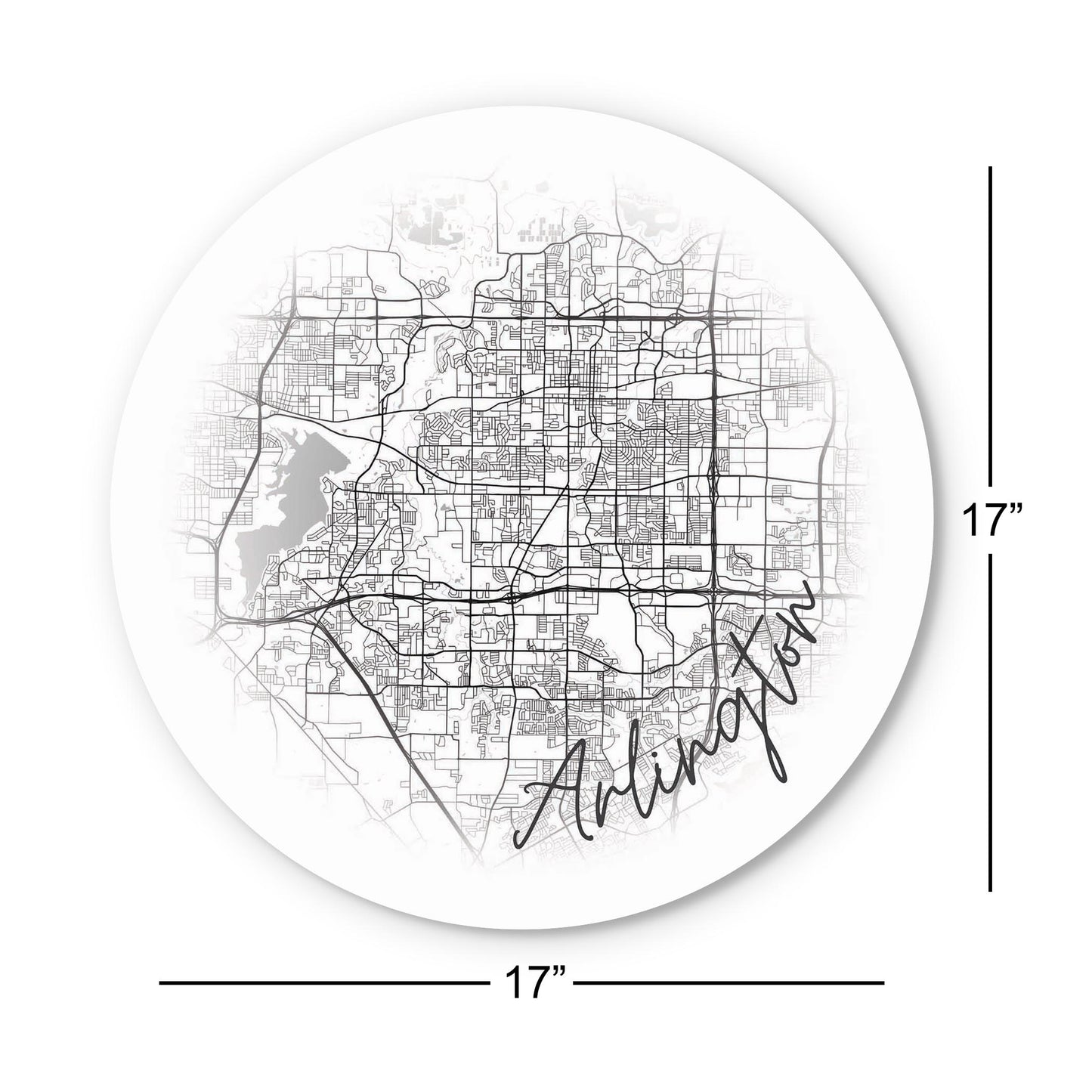 Minimalistic B&W Texas Arlington Circle Map | Wood Sign | Eaches | Min 1