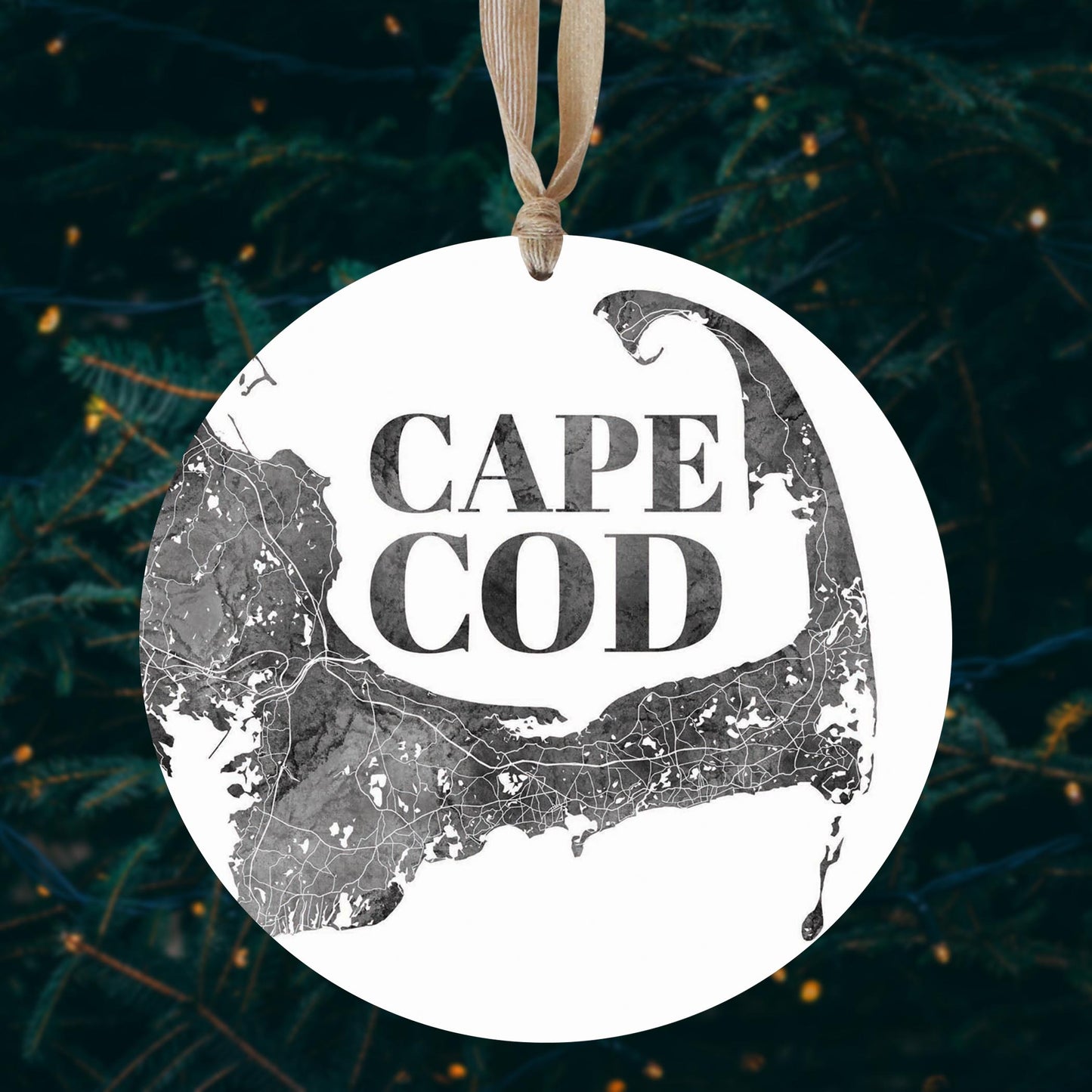 Minimalistic B&W Cape Cod Map | Wood Ornament | Eaches | Min 1