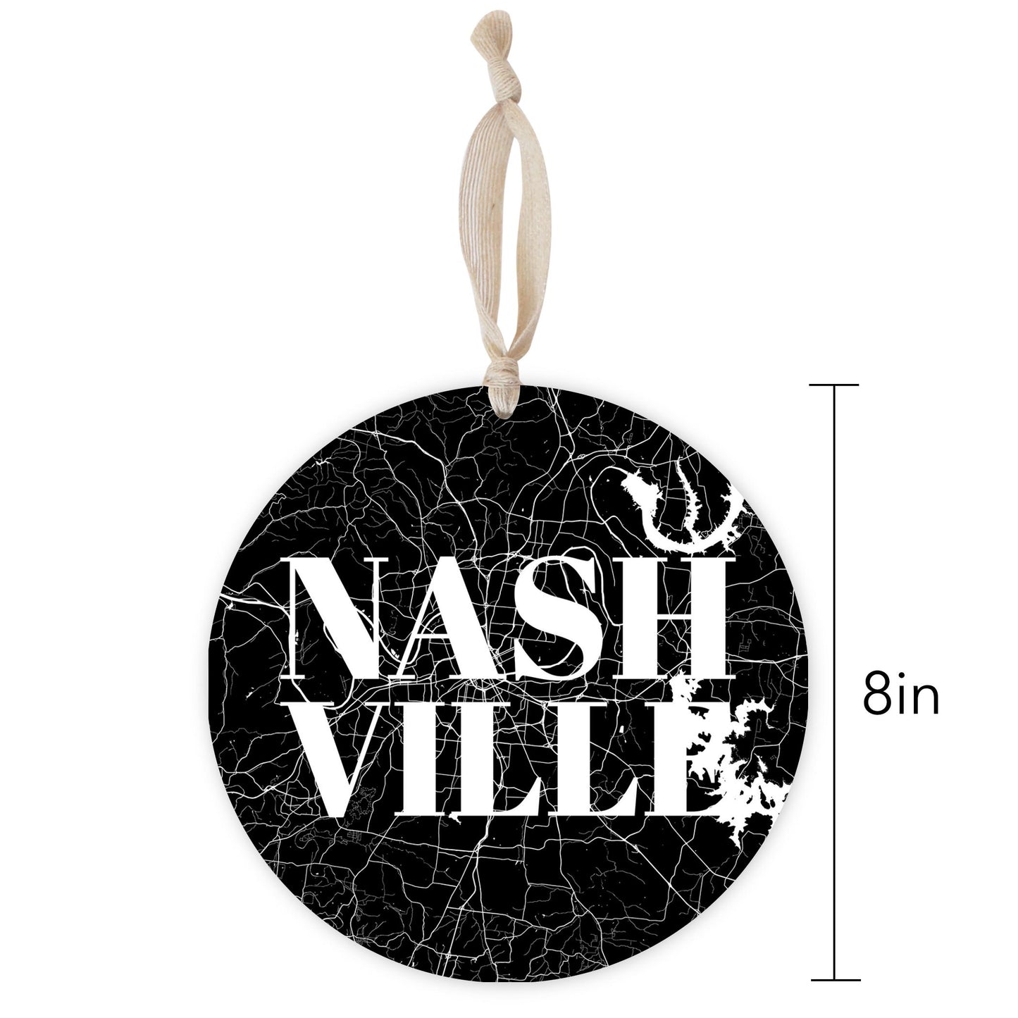 Minimalist B&W Tennessee Nashville Map | Wood Ornament | Eaches | Min 1