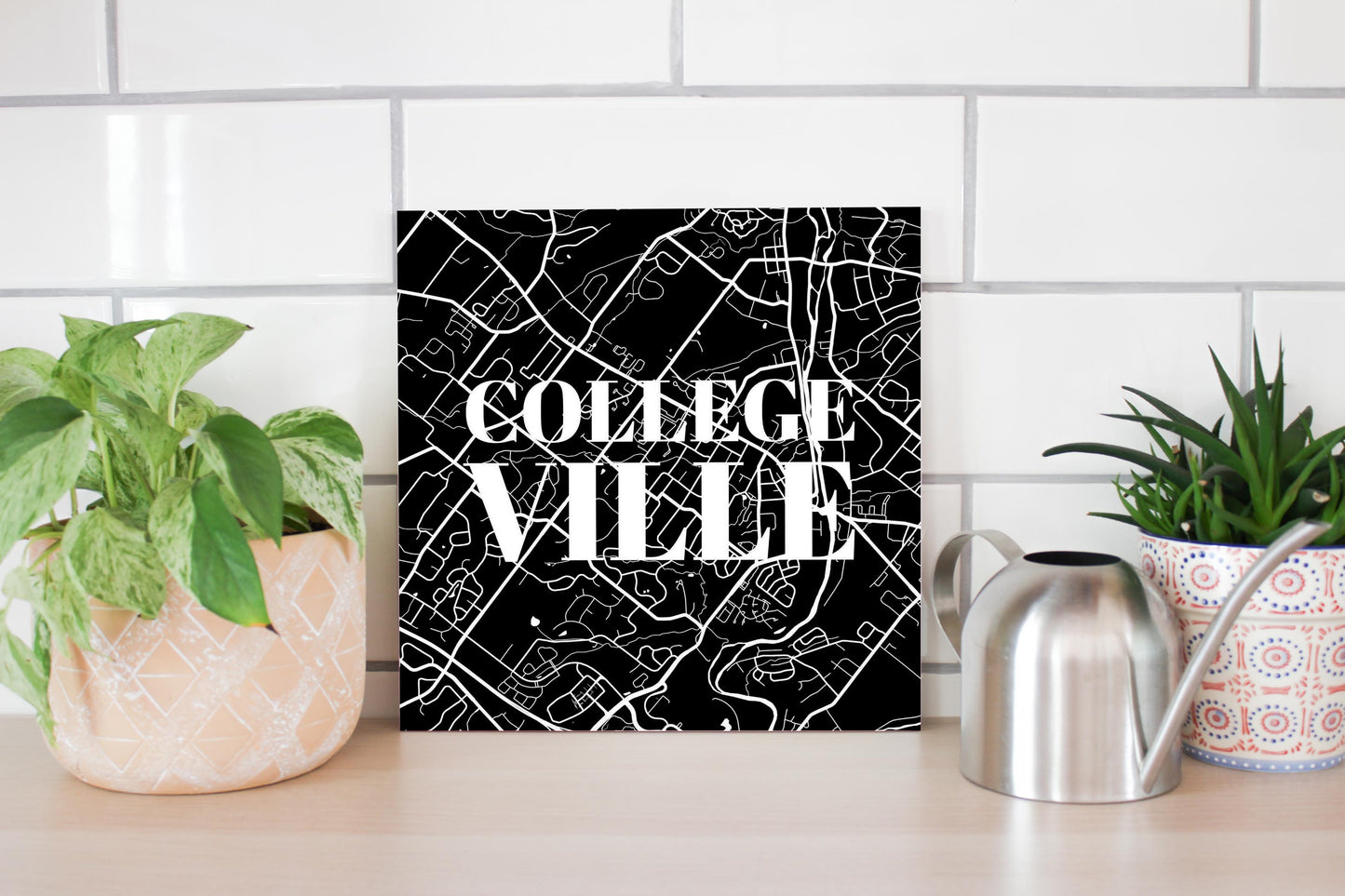 Minimalistic B&W Pennsylvania Collegeville Map | Wood Sign | Eaches | Min 2