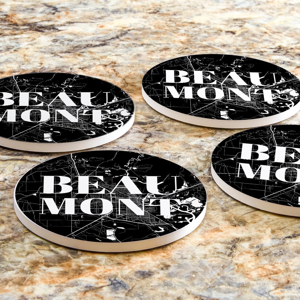 Minimalistic B&W Texas Beaumont Map | Absorbent Coasters | Set of 4 | Min 2