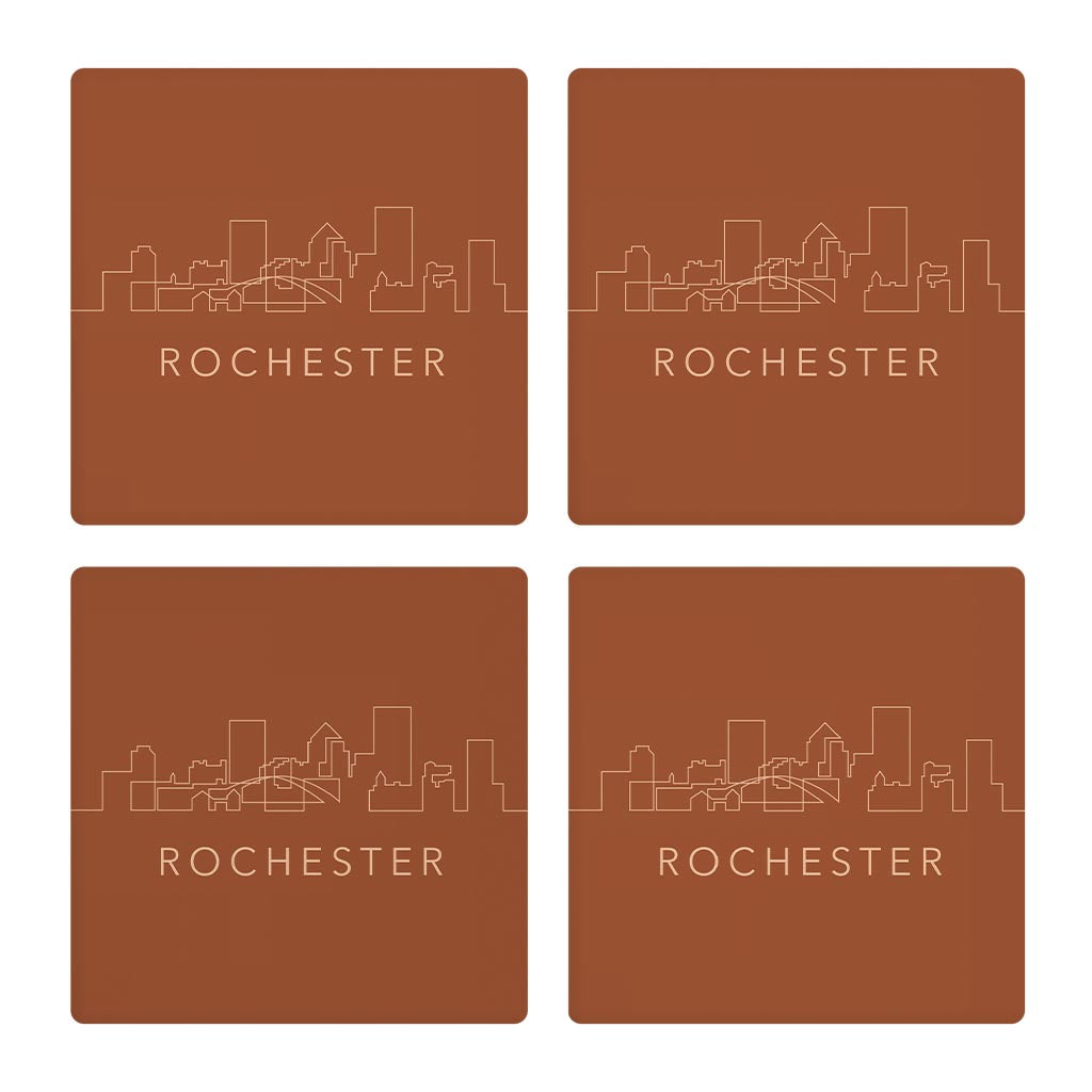 Modern Minimalist New York Rochester Skyline | Absorbent Coasters | Set of 4 | Min 2