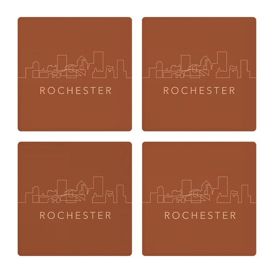 Modern Minimalist New York Rochester Skyline | Absorbent Coasters | Set of 4 | Min 2