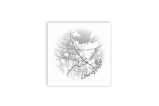 Minimalistic B&W Texas Lewisville Circle Map | Wood Sign | Eaches | Min 2