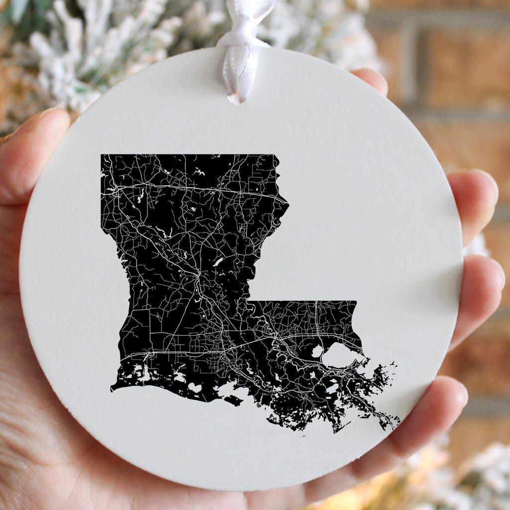 Modern Louisiana State Shape With Map| Wood Ornament | Eaches | Min 6