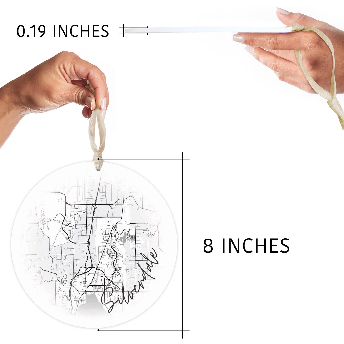 Minimalistic B&W Washington Silverdale Circle Map | Wood Ornament | Eaches | Min 1