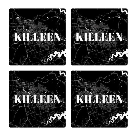 Minimalistic B&W Texas Killeen Map | Absorbent Coasters | Set of 4 | Min 2