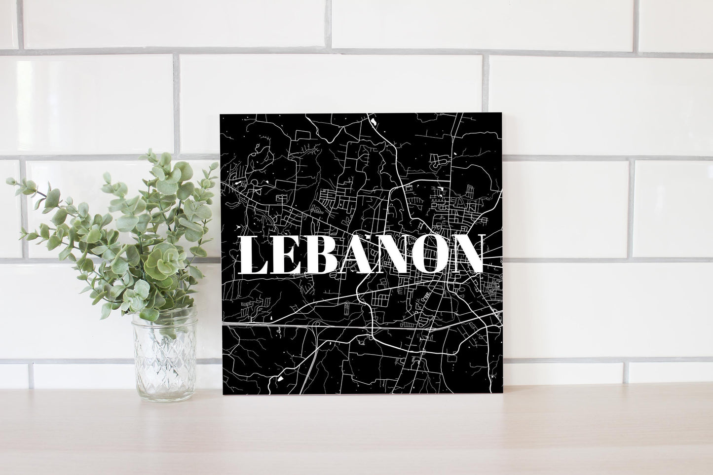 Minimalist B&W Tennessee Lebanon Map | Wood Sign | Eaches | Min 2