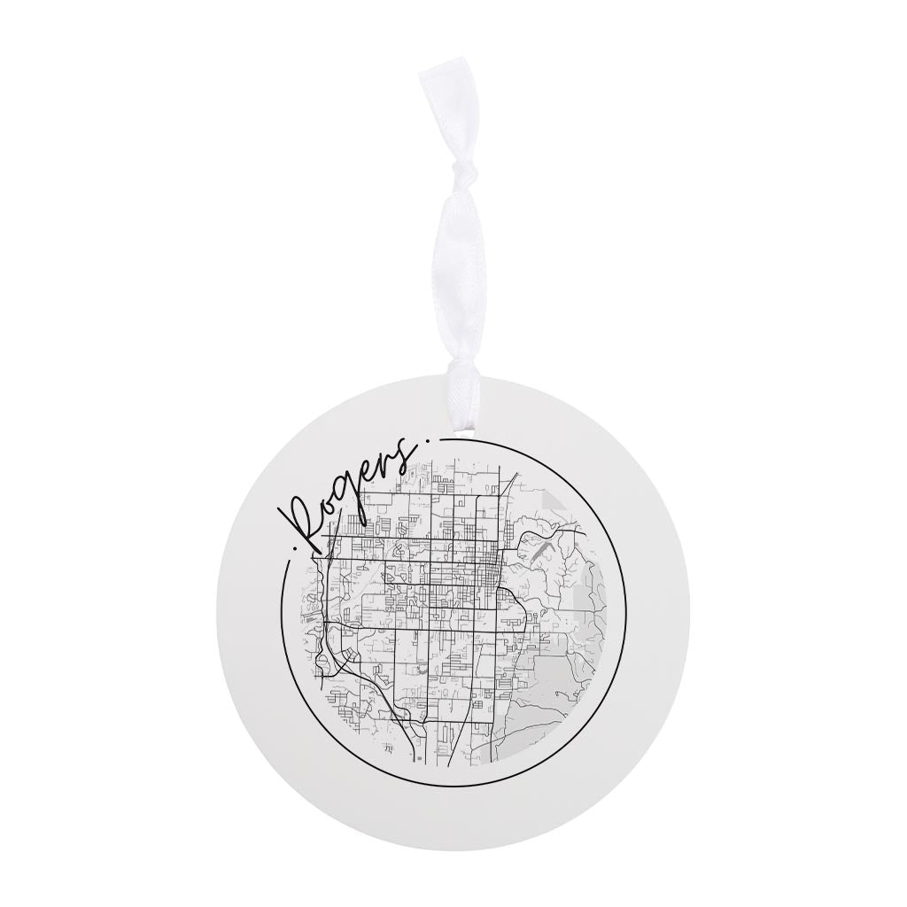 Minimalist B&W Arkansas Rogers Circle Map | Wood Ornament | Eaches | Min 6