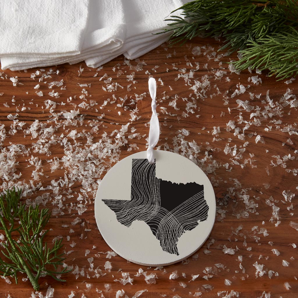 Modern Texas State Shape With Fluid Lines| Wood Ornament | Eaches | Min 6