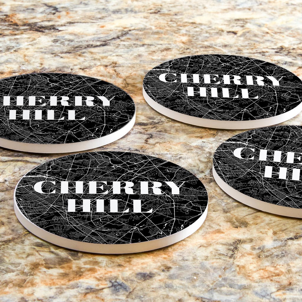 Minimalistic B&W New Jersey Cherry Hill Map| Absorbent Coasters | Set of 4 | Min 2