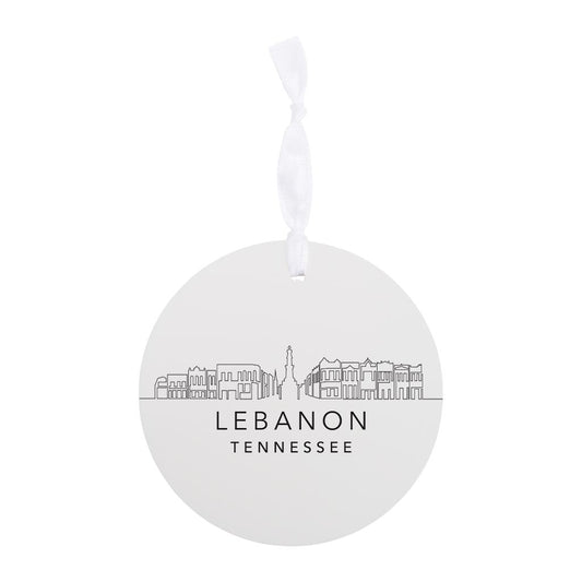 Minimalist B&W Tennessee Lebanon Skyline | Wood Ornament | Eaches | Min 6