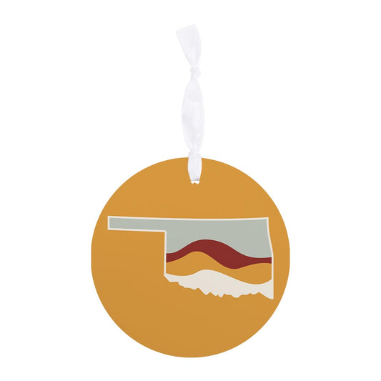 Modern Minimalist Oklahoma Orange Retro State Shape With Hills| Wood Ornament | Eaches | Min 6