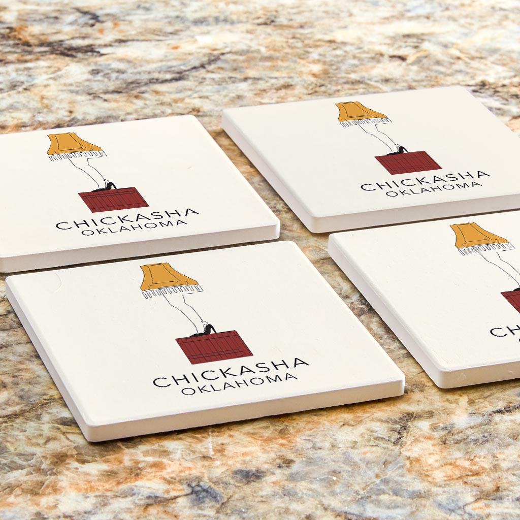 Modern Minimalist Oklahoma Colorful Chickasha Leg Lamp | Absorbent Coasters | Set of 4 | Min 2