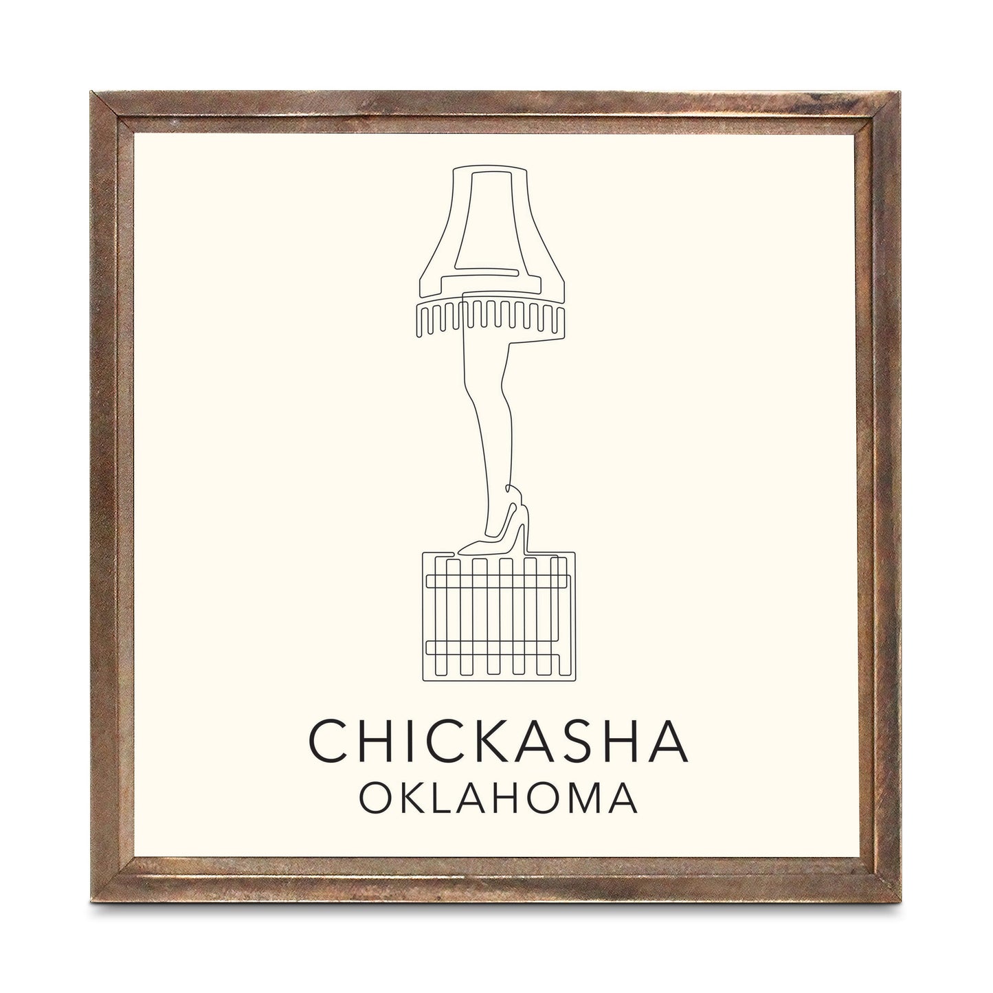 Modern Minimalist Oklahoma Chickasha Leg Lamp | Wood Sign | Eaches | Min 1