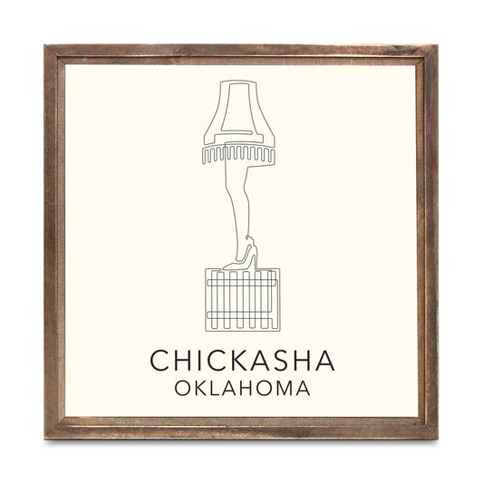 Modern Minimalist Oklahoma Chickasha Leg Lamp | Wood Sign | Eaches | Min 1