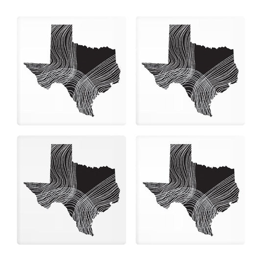 Modern Texas State Shape With Fluid Lines | Absorbent Coasters | Set of 4 | Min 2