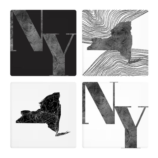 Minimalistic B&W New York Initials State Shapes| Absorbent Coasters | Set of 4 | Min 2