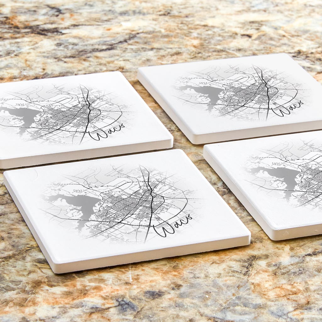 Minimalistic B&W Texas Waco Circle Map | Absorbent Coasters | Set of 4 | Min 2