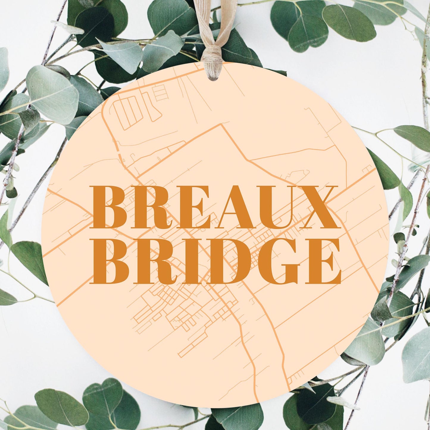 Modern Minimalist Louisiana Breaux Bridge Map | Wood Ornament | Eaches | Min 1