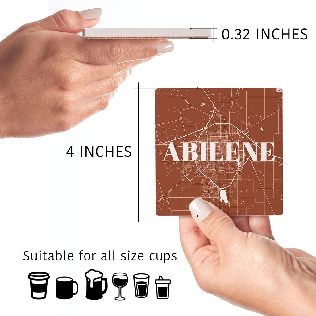 Modern Minimalist Texas Abilene Map | Absorbent Coasters | Set of 4 | Min 2