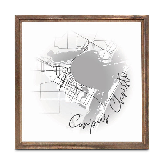 Minimalistic B&W Texas Corpus Christi Circle Map | Wood Sign | Eaches | Min 1