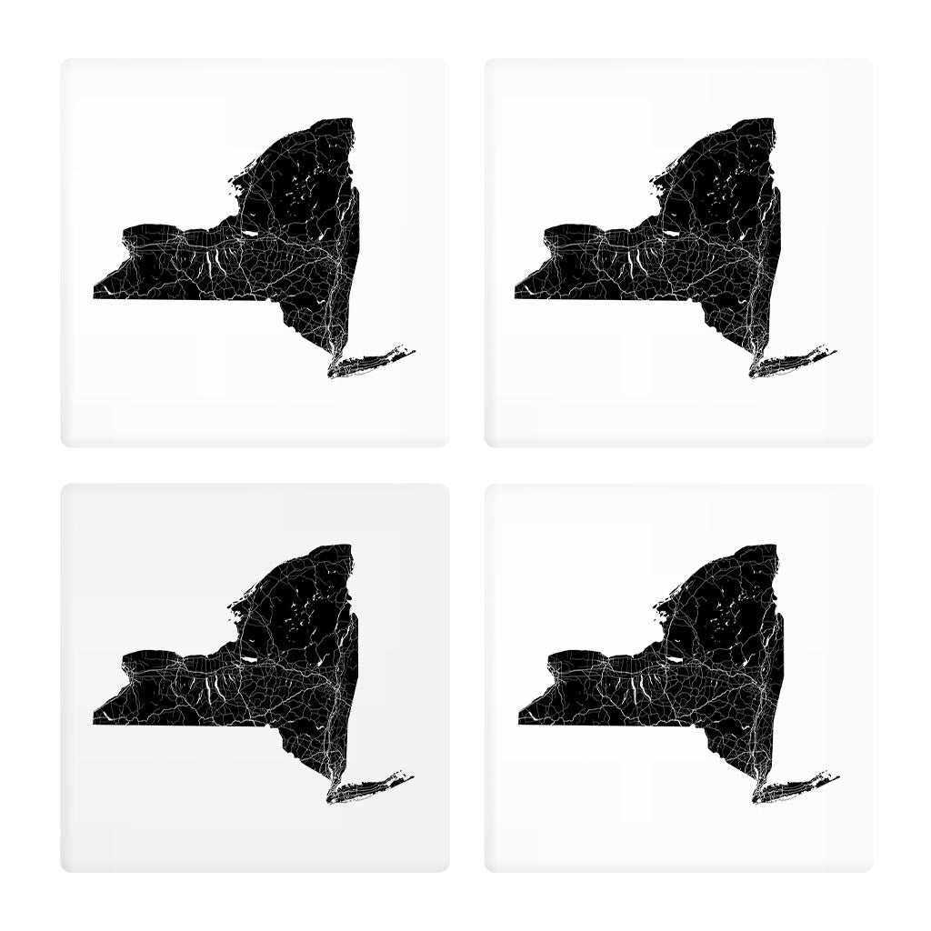 Minimalistic B&W New York State With Map | Absorbent Coasters | Set of 4 | Min 2