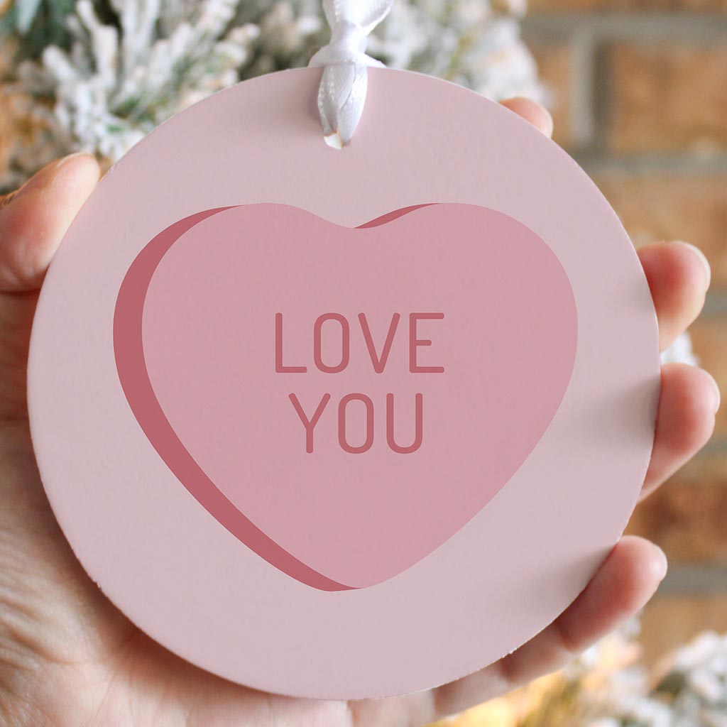 Message Hearts Love You | Wood Ornament | Eaches | Min 6