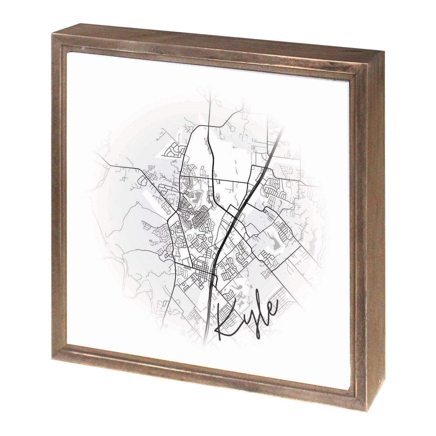 Minimalistic B&W Texas Kyle Circle Map | Wood Sign | Eaches | Min 1