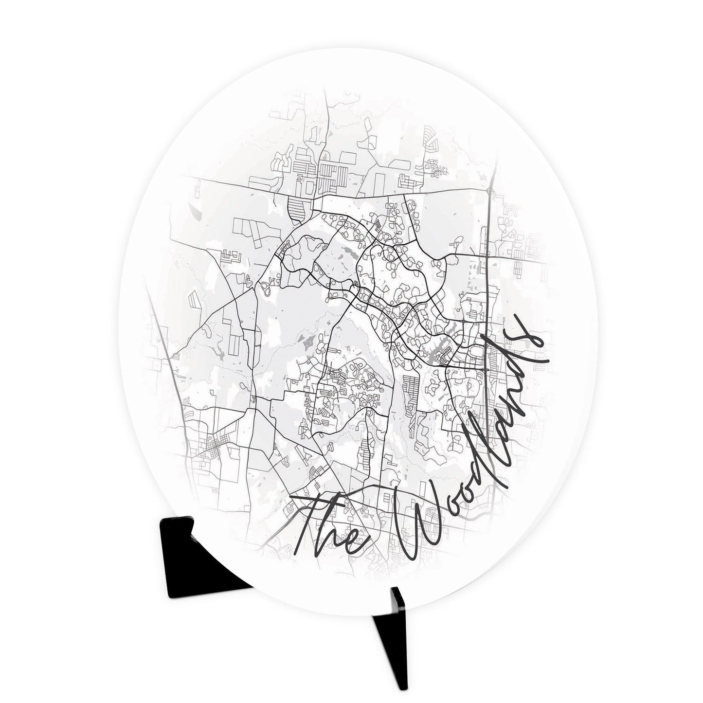 Minimalistic B&W Texas The Woodlands Circle Map | Wood Sign | Eaches | Min 1