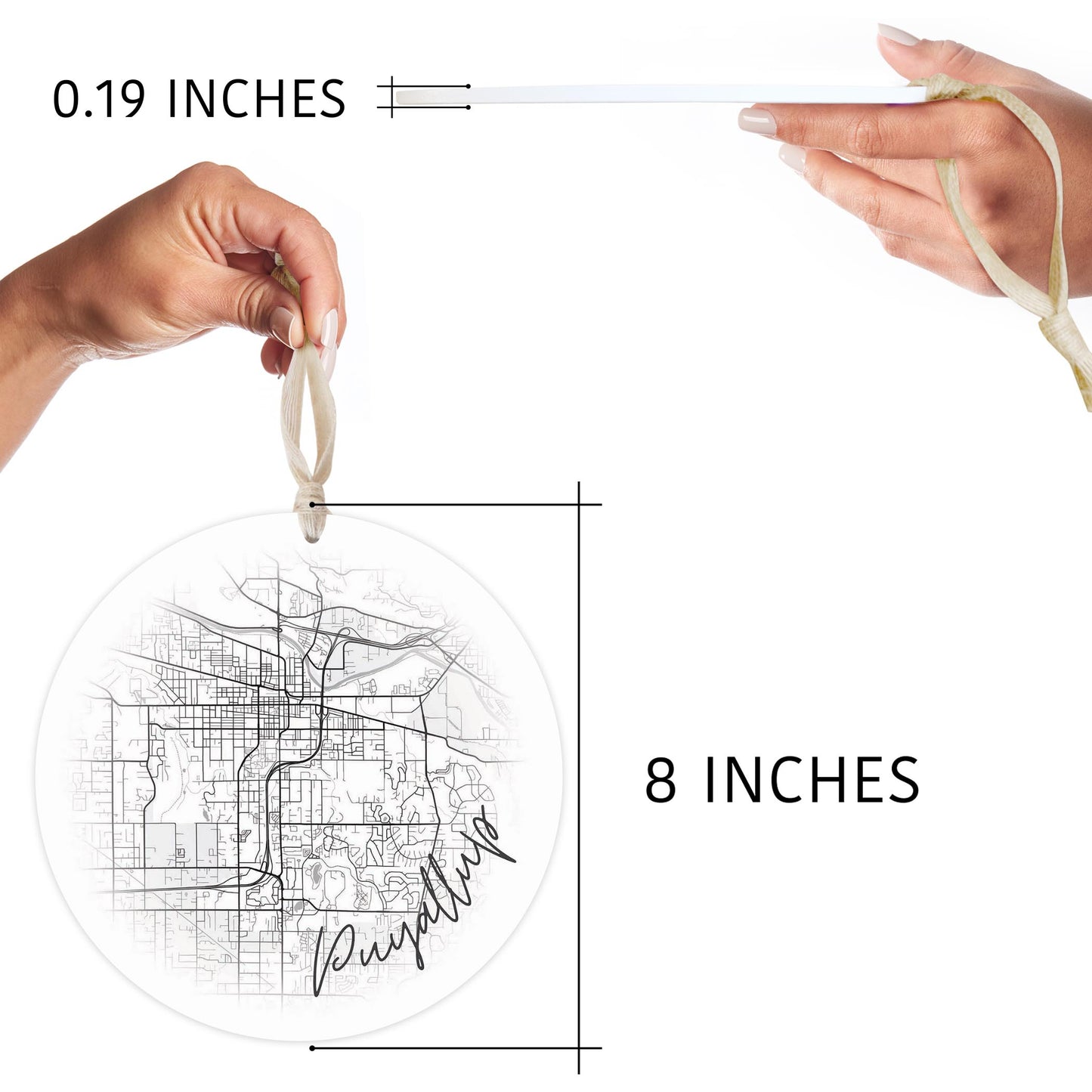 Minimalistic B&W Washington Puyallup Circle Map | Wood Ornament | Eaches | Min 1