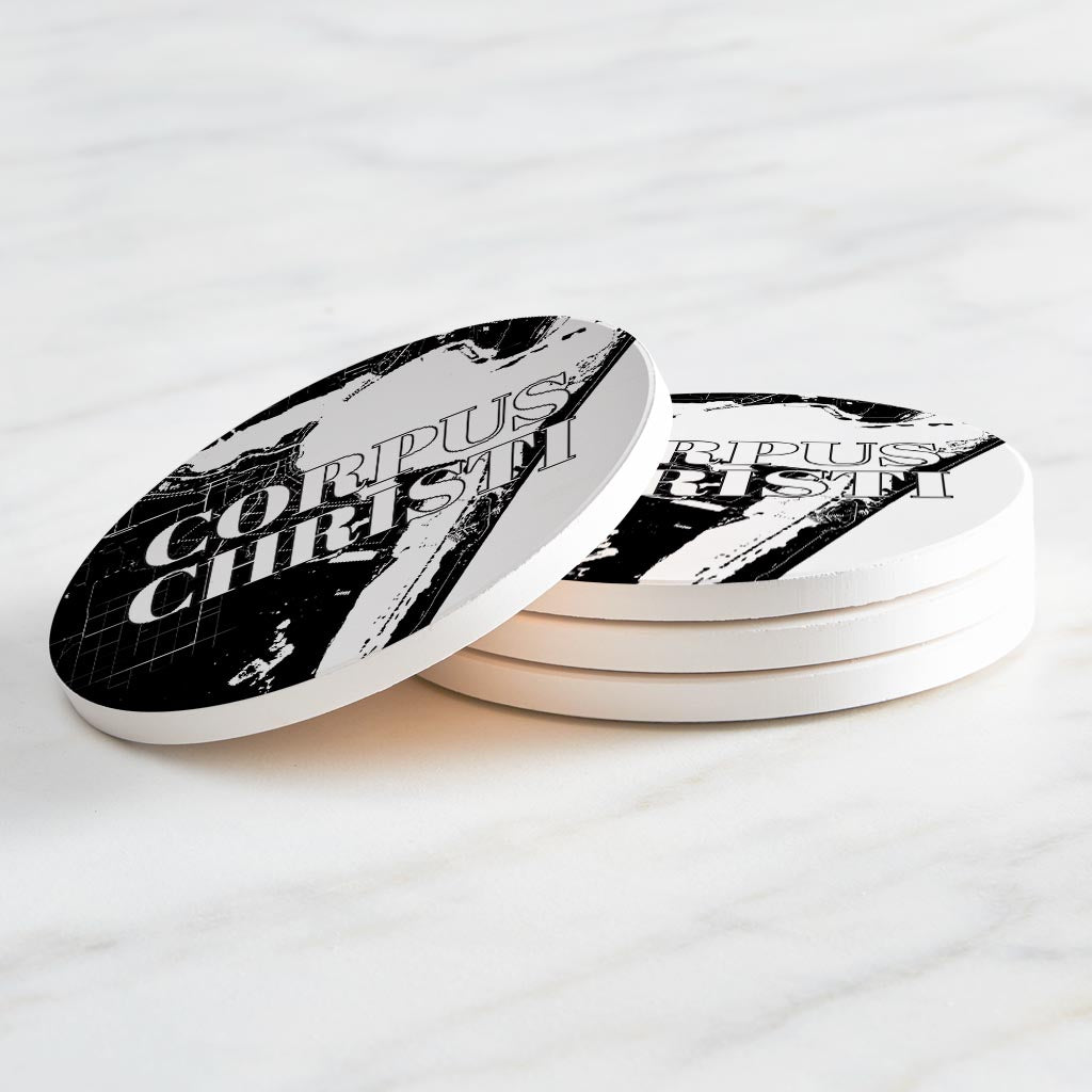 Minimalistic B&W Texas Corpus Christi Map | Absorbent Coasters | Set of 4 | Min 2