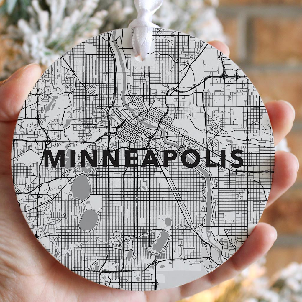 Minimalistic Minneapolis Minnesota Map White| Wood Ornament | Eaches | Min 6