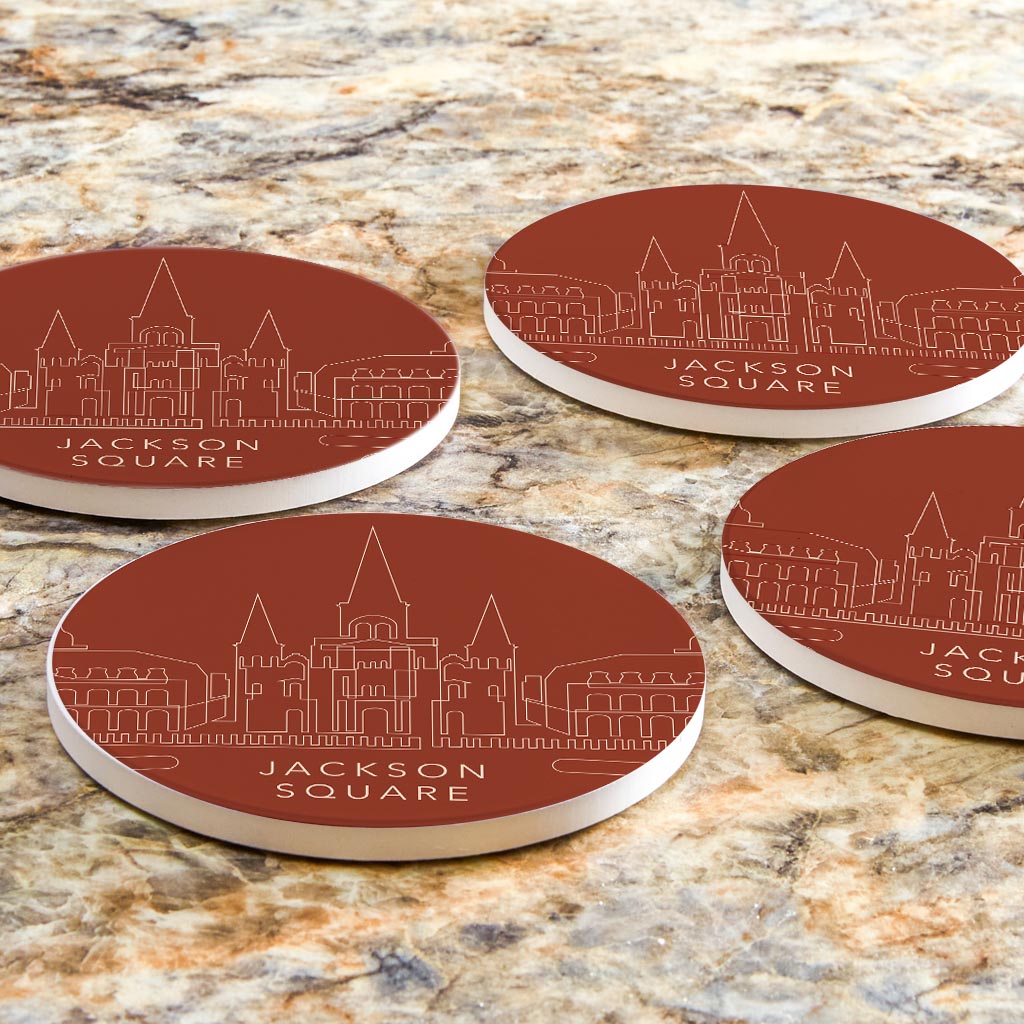 Modern Minimalist Louisiana Jackson Square Line Drawing | Absorbent Coasters | Set of 4 | Min 2