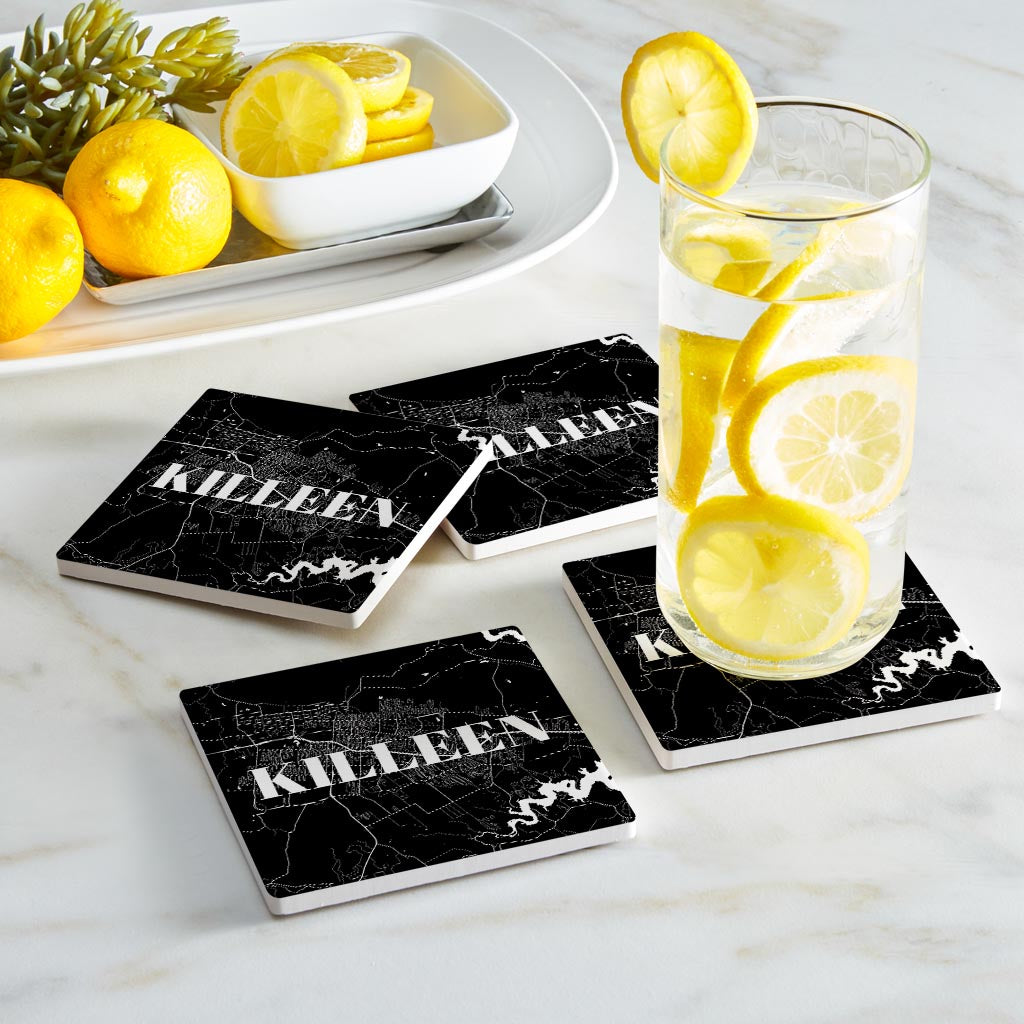 Minimalistic B&W Texas Killeen Map | Absorbent Coasters | Set of 4 | Min 2