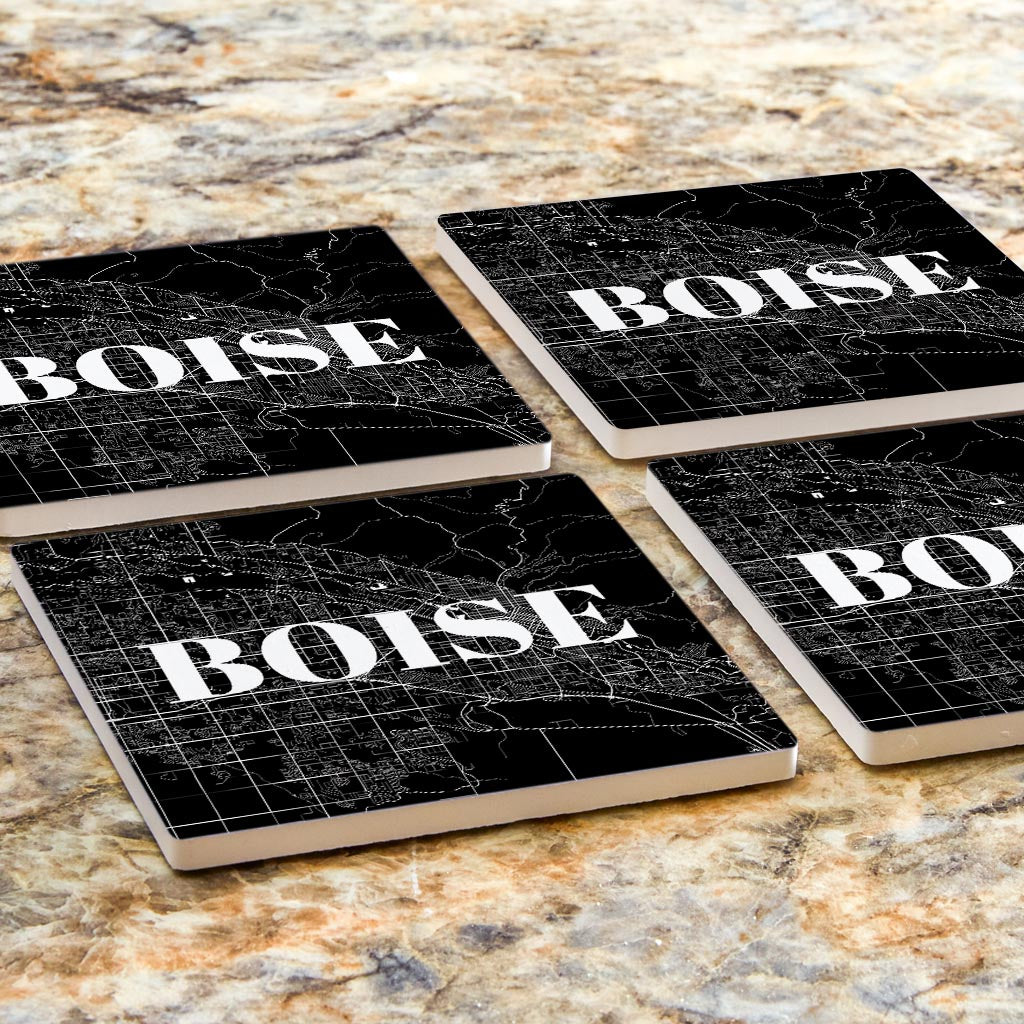 Minimalist B&W Idaho Boise Map | Absorbent Coasters | Set of 4 | Min 2