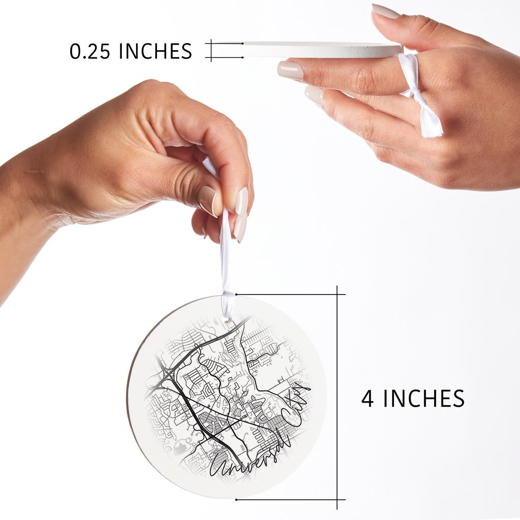 Minimalistic B&W Texas Universal City Circle Map | Wood Ornament | Eaches | Min 6