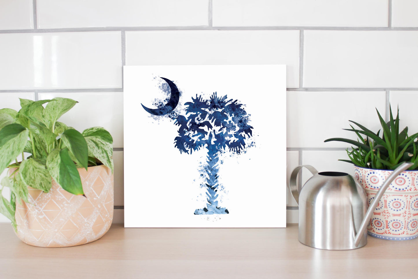 South Carolina Blue Water Color Palm Trees On White | Wood Sign | Eaches | Min 2