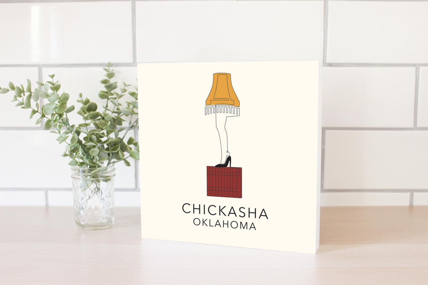 Modern Minimalist Oklahoma Colorful Chickasha Leg Lamp | Wood Block | Eaches | Min 2