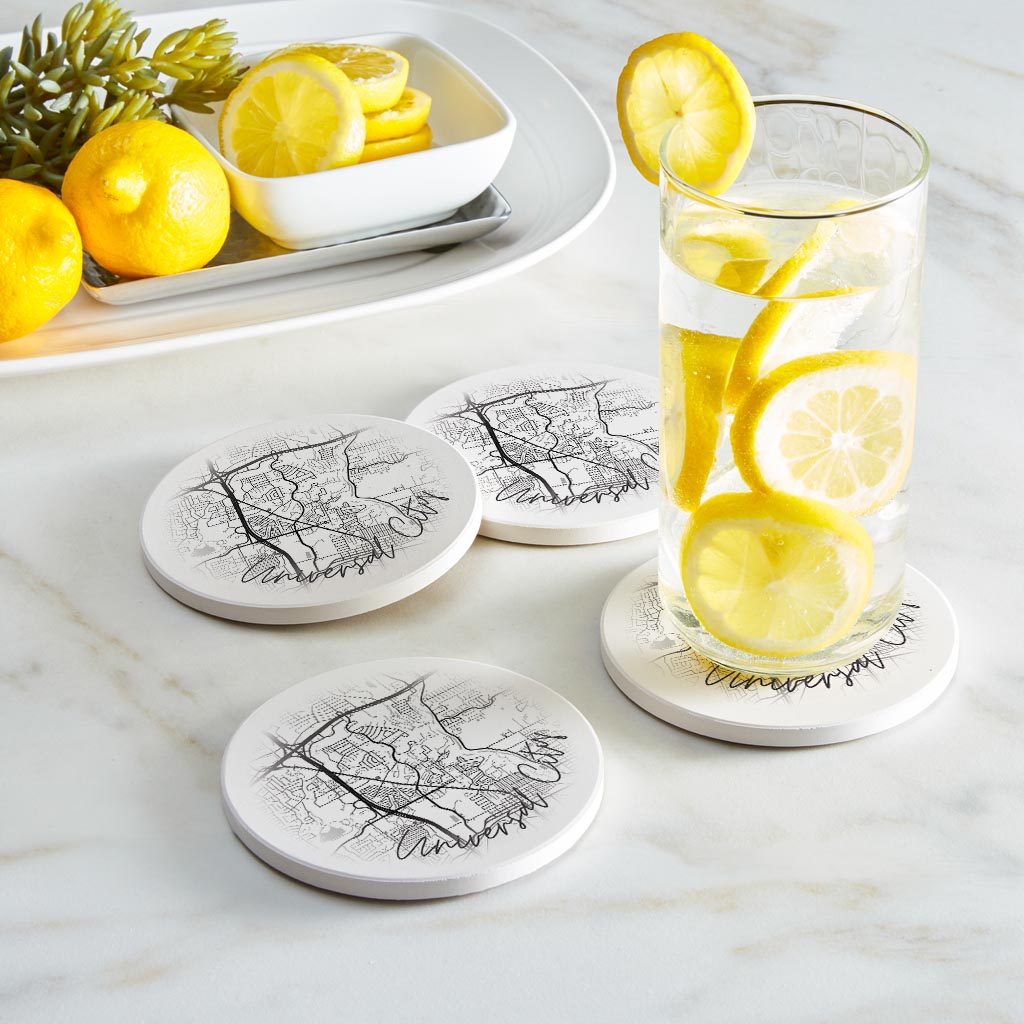 Minimalistic B&W Texas Universal City Circle Map | Absorbent Coasters | Set of 4 | Min 2