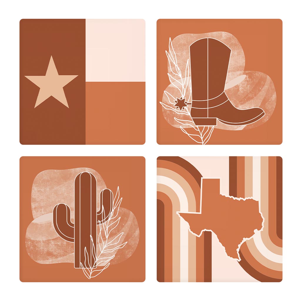 Modern Minimalist Texas Set | Absorbent Coasters | Set of 4 | Min 2