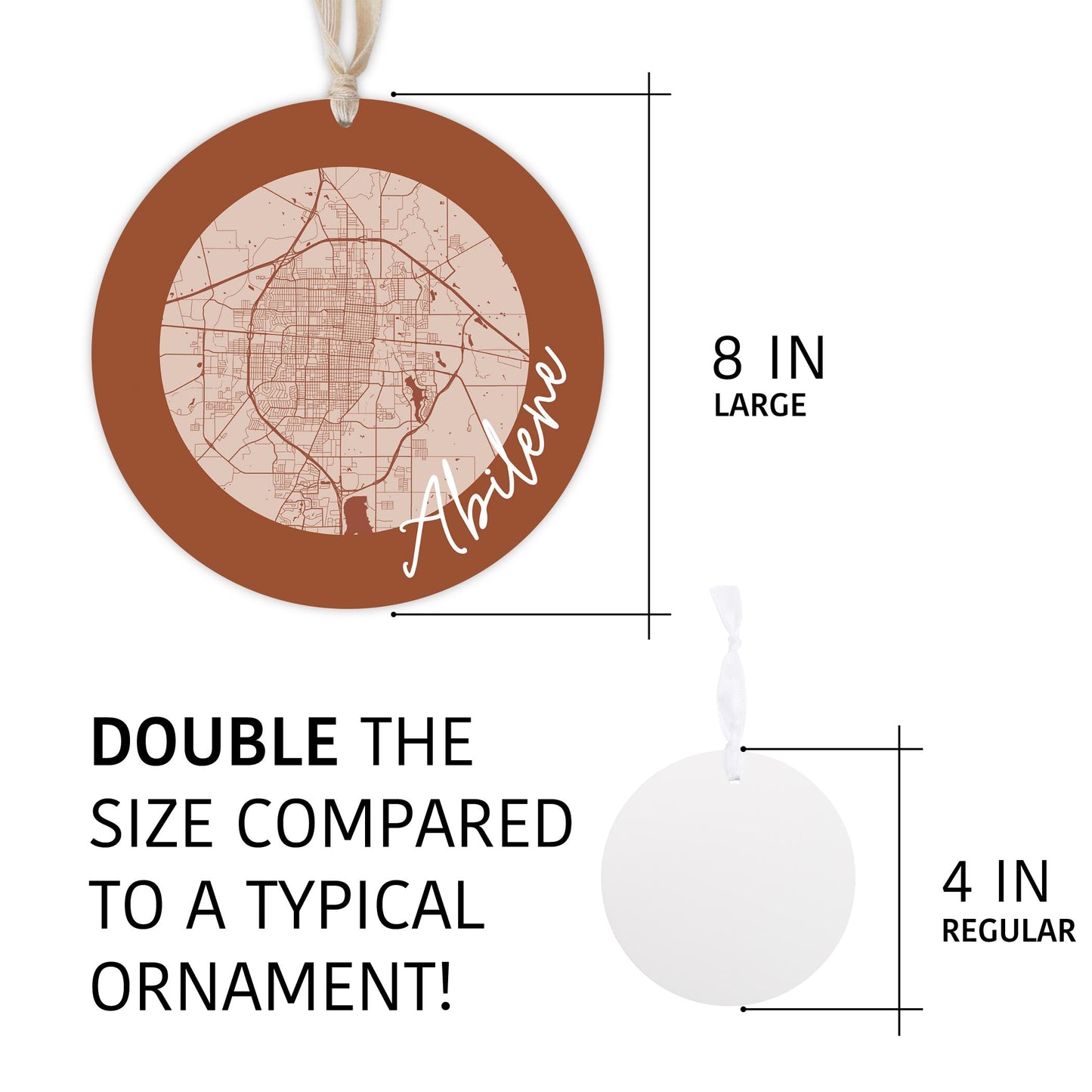 Modern Minimalist Texas Abilene Circle Map | Wood Ornament | Eaches | Min 1