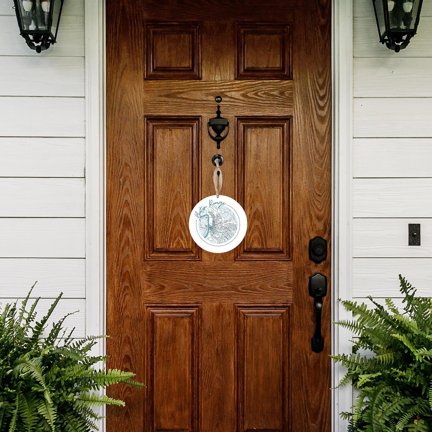 Blue White Baton Rouge Circle Map | Wood Ornament | Eaches | Min 1